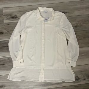NEW J Jill Top Women Medium Ivory Hidden Button Tunic Layer Polyester